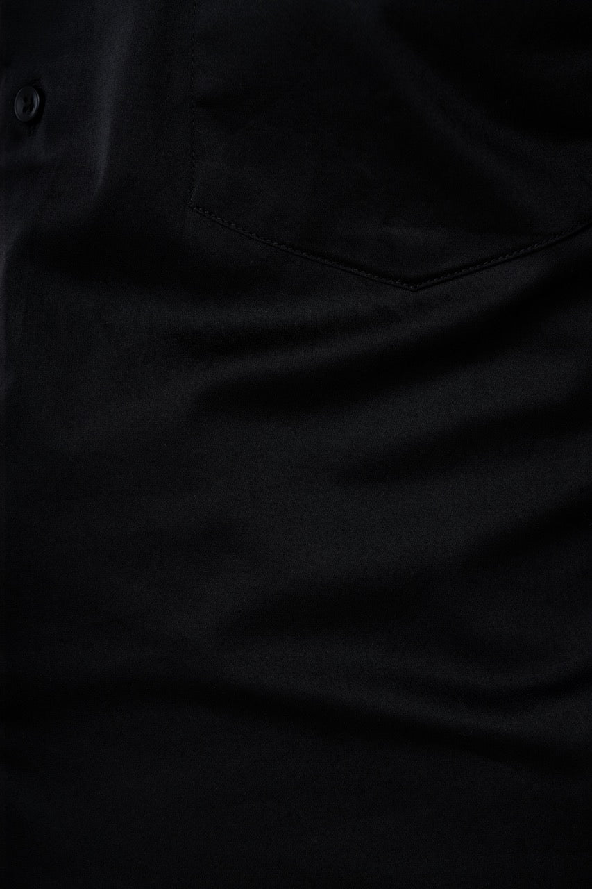Cotton Elastane Luxe Satin Onyx Black Formal Shirt