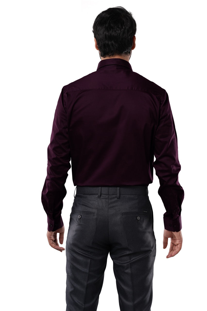 Cotton Elastane Luxe Satin Merlot Plum Formal Shirt
