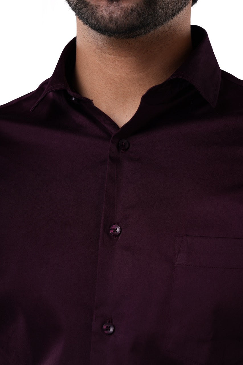 Cotton Elastane Luxe Satin Merlot Plum Formal Shirt