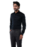 Cotton Elastane Luxe Satin Midnight Navy Formal Shirt