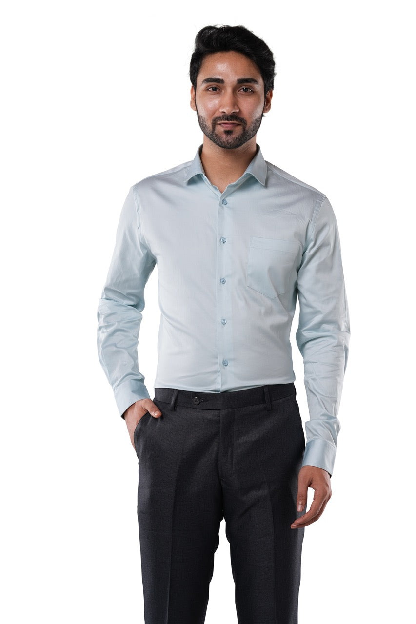 Cotton Elastane Luxe Satin Mist Luxe Formal Shirt