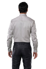 Stone Taupe 98% Cotton 2% Elastane Full Sleeve Formal Shirt for Men | Tangible Luxe Satin Finish Classic Fit Shirt