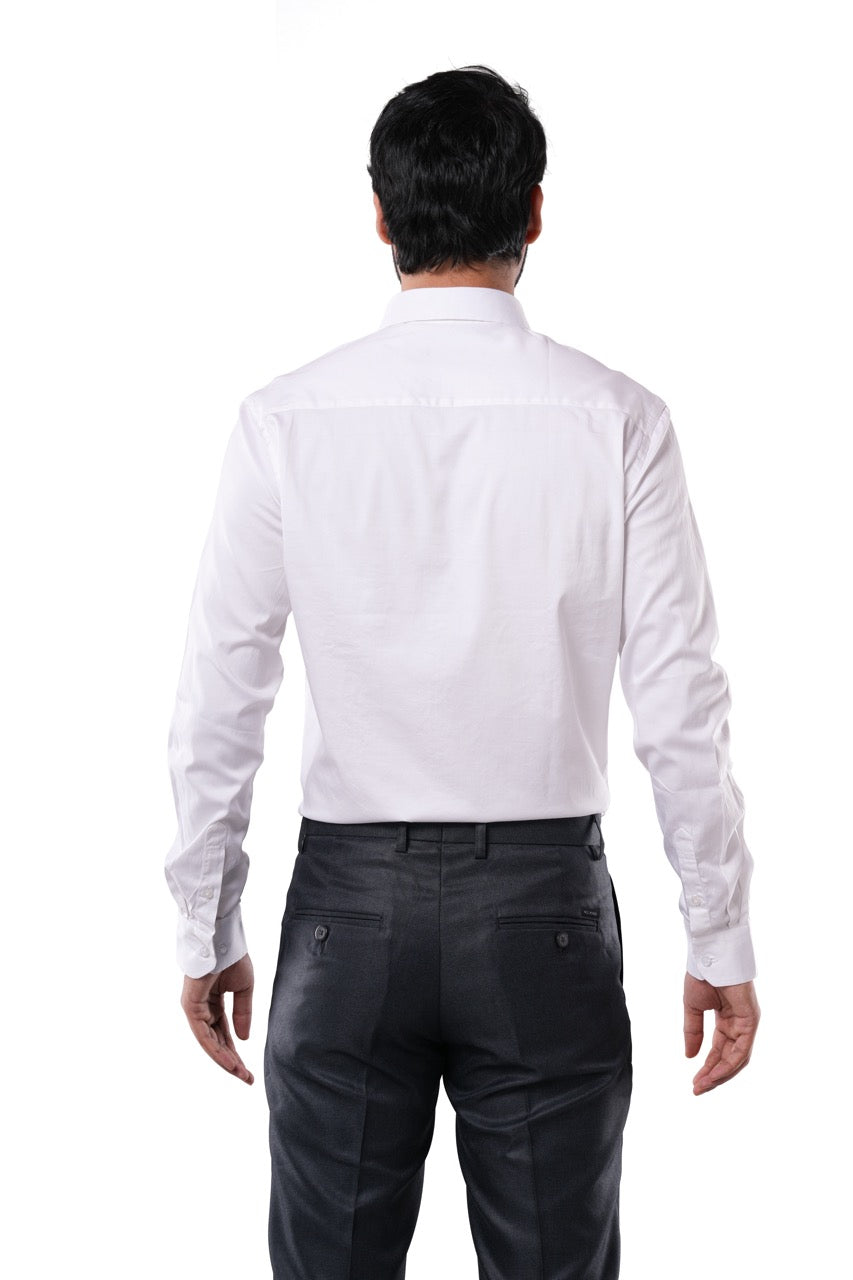 Cotton Elastane Luxe Satin Pearl White Formal Shirt