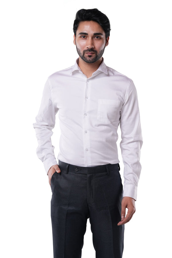 Cotton Elastane Luxe Satin Pearl White Formal Shirt