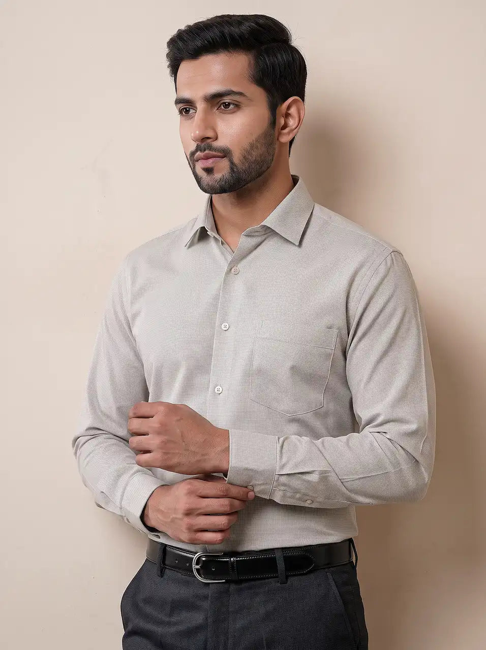 Olive Mist Micro Checks Formal Shirt