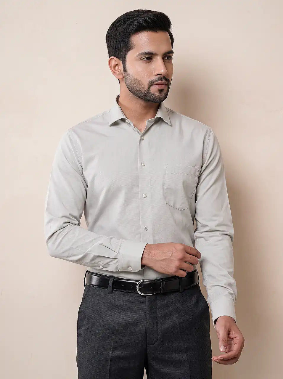 Olive Mist Micro Checks Formal Shirt