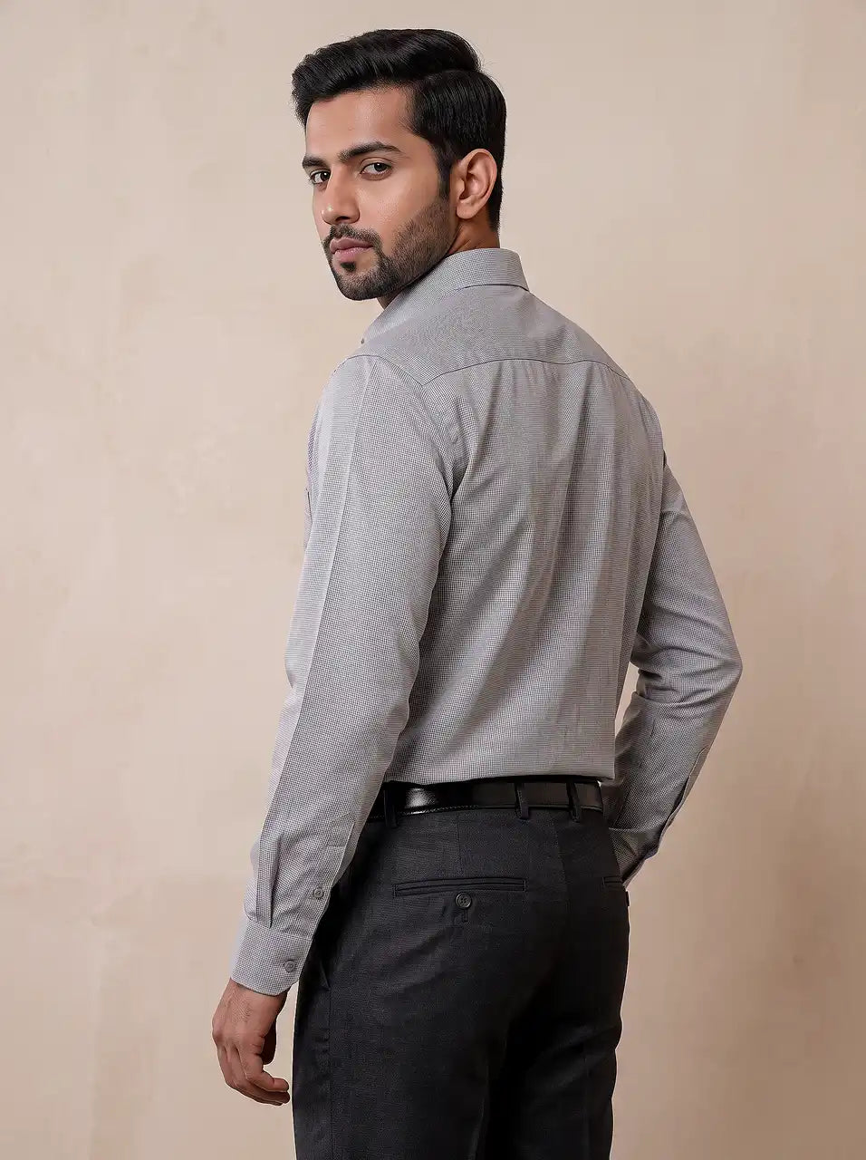 Charcoal Grey Micro Checks Formal Shirt