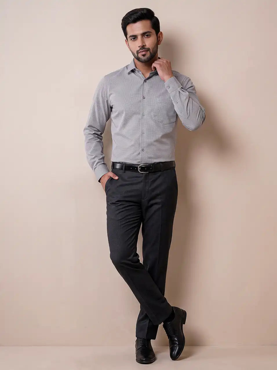 Charcoal Grey Micro Checks Formal Shirt