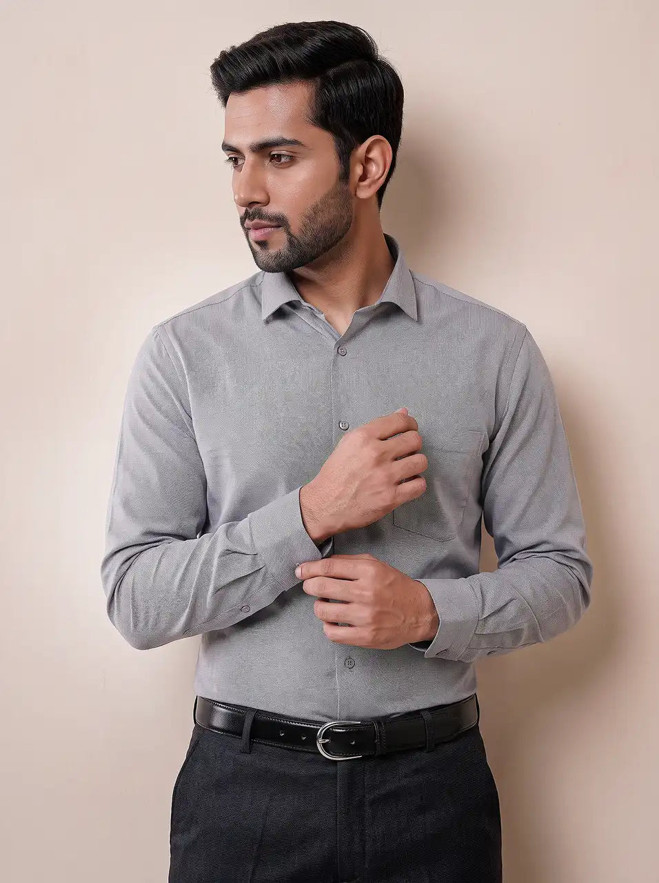 Charcoal Grey Micro Checks Formal Shirt