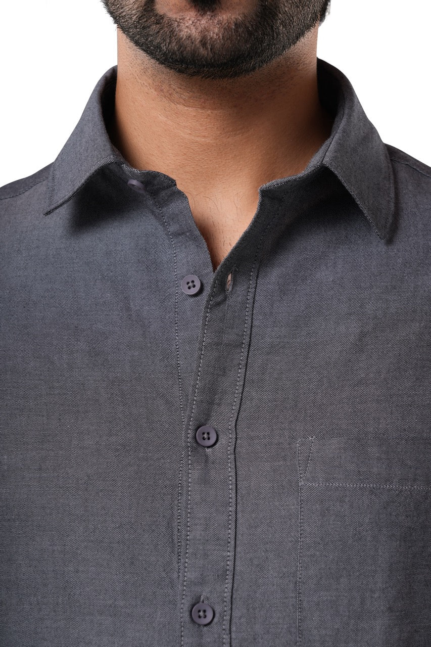 Graphite Black 100% Cotton Oxford Shirt for Men | Tangible Signature Casual Classic Fit