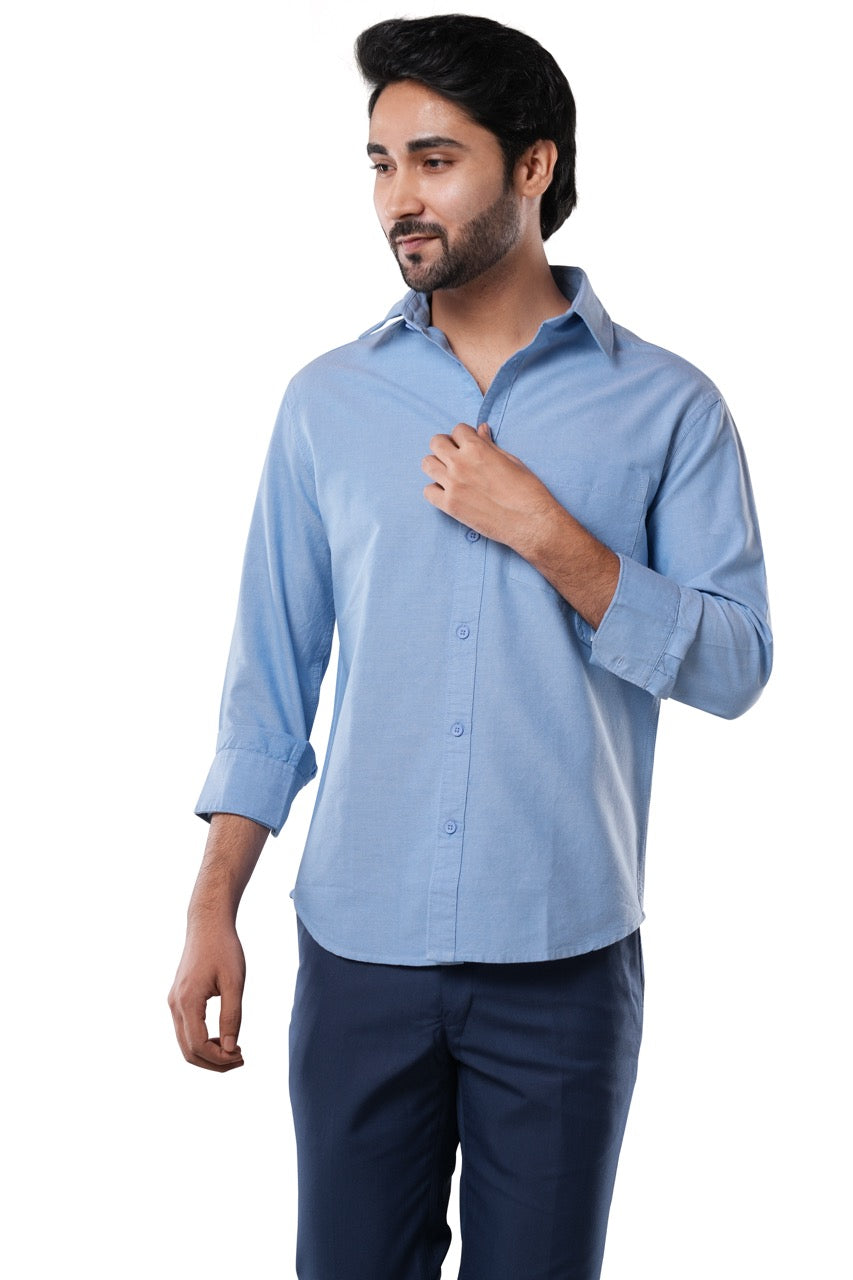 100% Cotton Oxford Signature Coastal Blue Casual Shirt