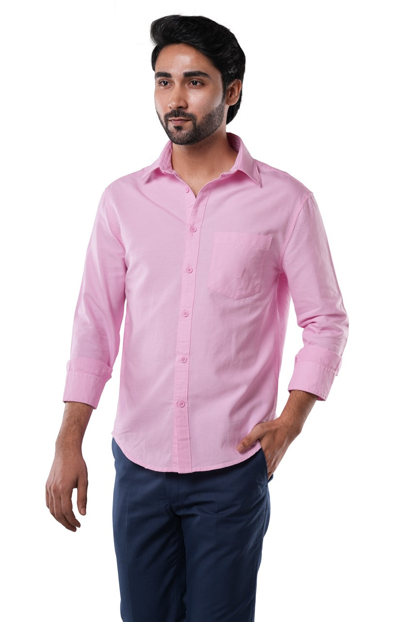 100% Cotton Oxford Casual Shirt in Pink