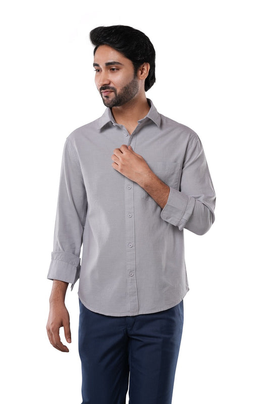 Steel Grey 100% Cotton Oxford Shirt for Men | Tangible Signature Grey Casual Classic Fit