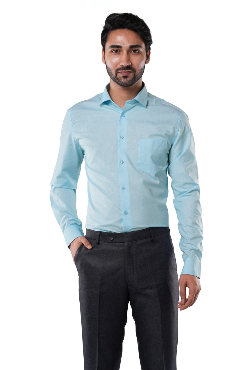 Sky Blue 80% Poly 20% Cotton Full Sleeve Formal Shirt for Men | Tangible Refined Micro Checks Classic Fit Shirt