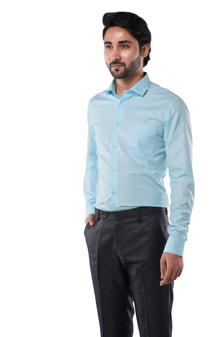 Poly Cotton Refined Pin Stripe Sky Blue Formal Shirt