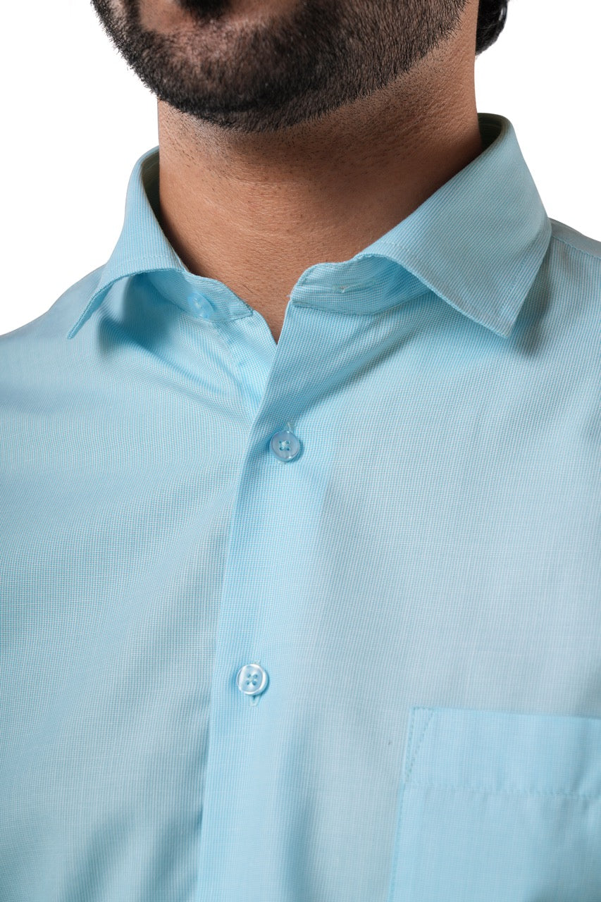 Sky Blue 80% Poly 20% Cotton Full Sleeve Formal Shirt for Men | Tangible Refined Micro Checks Classic Fit Shirt