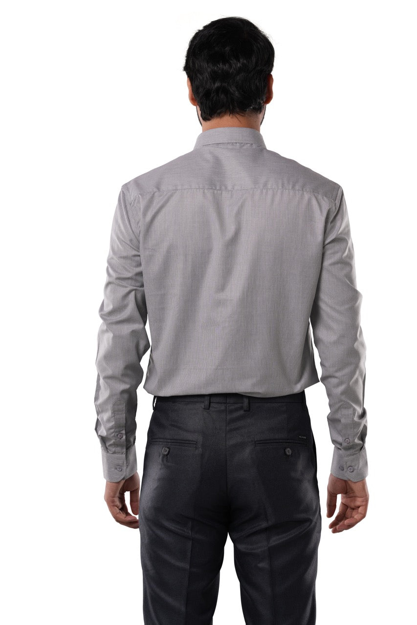 Charcoal Grey 80% Poly 20% Cotton Full Sleeve Formal Shirt for Men | Tangible Refined Micro Checks Classic Fit Shirt