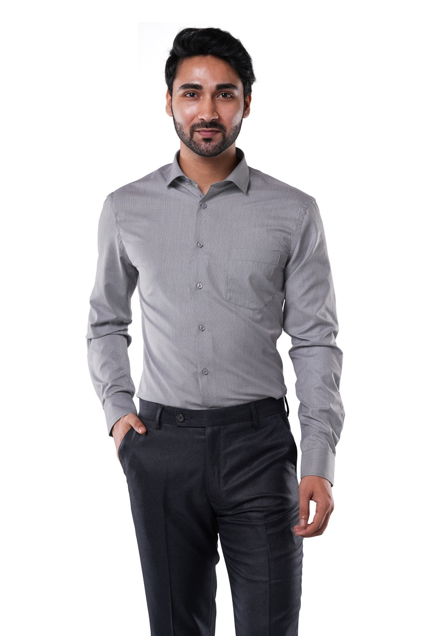 Charcoal Grey 80% Poly 20% Cotton Full Sleeve Formal Shirt for Men | Tangible Refined Micro Checks Classic Fit Shirt