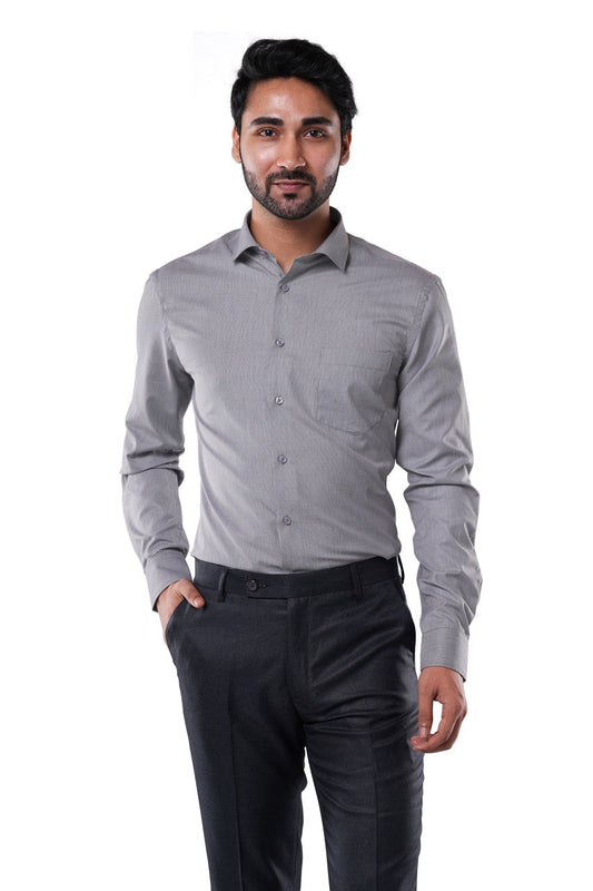 Charcoal Grey 80% Poly 20% Cotton Full Sleeve Formal Shirt for Men | Tangible Refined Micro Checks Classic Fit Shirt