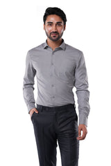 Charcoal Grey 80% Poly 20% Cotton Full Sleeve Formal Shirt for Men | Tangible Refined Micro Checks Classic Fit Shirt
