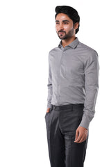 Charcoal Grey 80% Poly 20% Cotton Full Sleeve Formal Shirt for Men | Tangible Refined Micro Checks Classic Fit Shirt