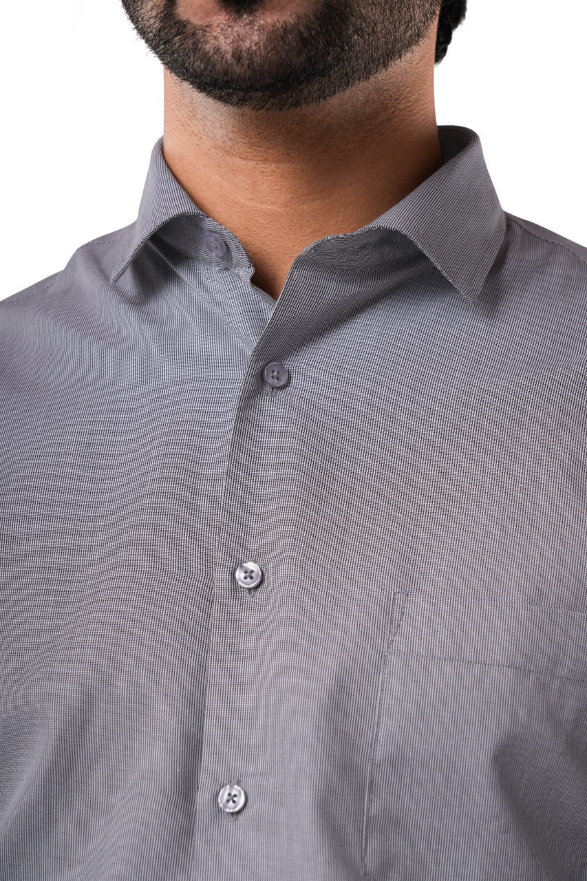 Charcoal Grey 80% Poly 20% Cotton Full Sleeve Formal Shirt for Men | Tangible Refined Micro Checks Classic Fit Shirt