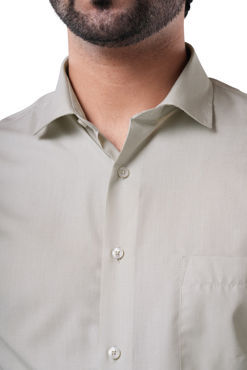 Olive Mist 80% Poly 20% Cotton Full Sleeve Formal Shirt for Men | Refined Micro Checks Classic Fit Classic Shirt