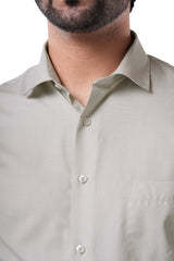Olive Mist 80% Poly 20% Cotton Full Sleeve Formal Shirt for Men | Refined Micro Checks Classic Fit Classic Shirt