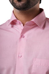 Blush Pink 80% Poly 20% Cotton Formal Shirt for Men | Refined Micro Checks Classic Fit