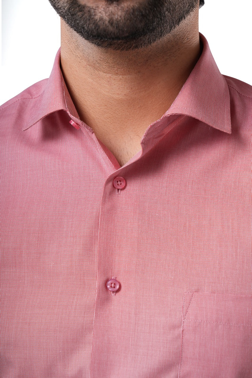 Brick Red 80% Poly 20% Cotton Full Sleeve Formal Shirt for Men | Tangible Refined Micro Checks Classic Fit Shirt