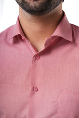 Brick Red 80% Poly 20% Cotton Full Sleeve Formal Shirt for Men | Tangible Refined Micro Checks Classic Fit Shirt