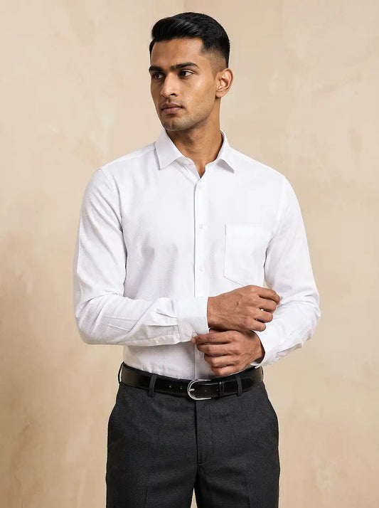 Prime White Pixel Dobby Formal Shirt