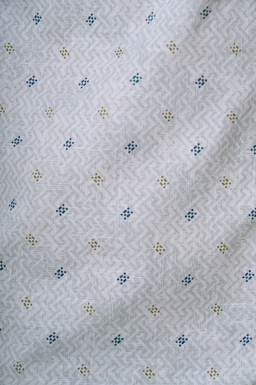 100% Cotton Slub Artisan Grid Print Mist Blue Casual Shirt