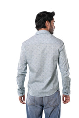 Mist Blue 100% Cotton Grid Print Shirt for Men | Tangible Artisan Slub Casual Classic Fit