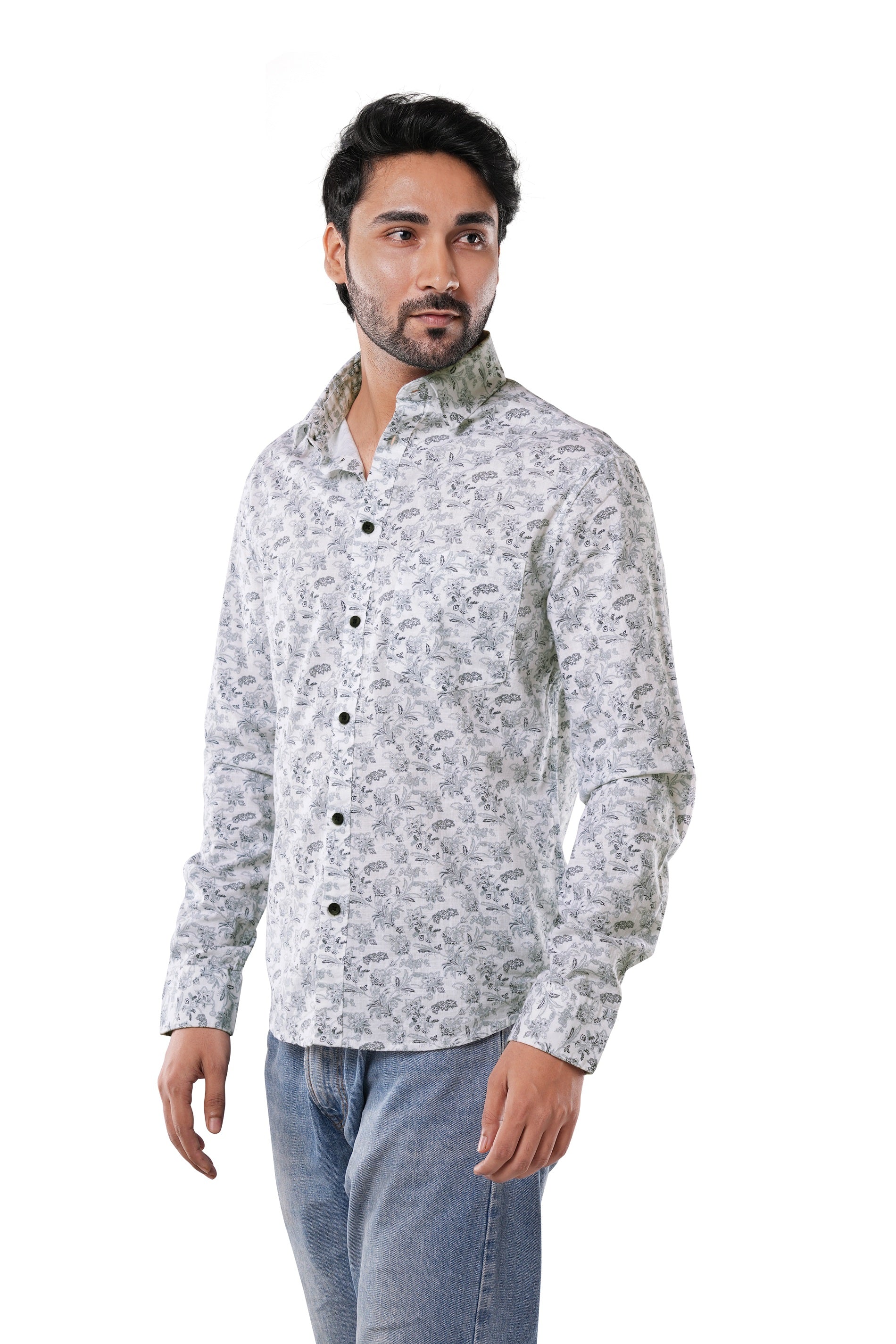 Porcelain White 100% Cotton Floral Print Shirt for Men | Tangible Vintage White floral shirt for men