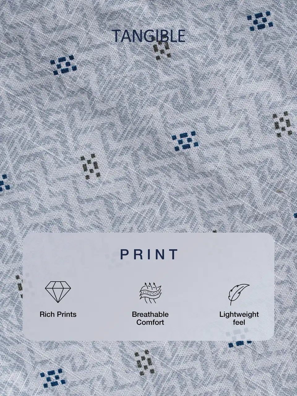 Marine Blue Printed Cotton Casual Shirt