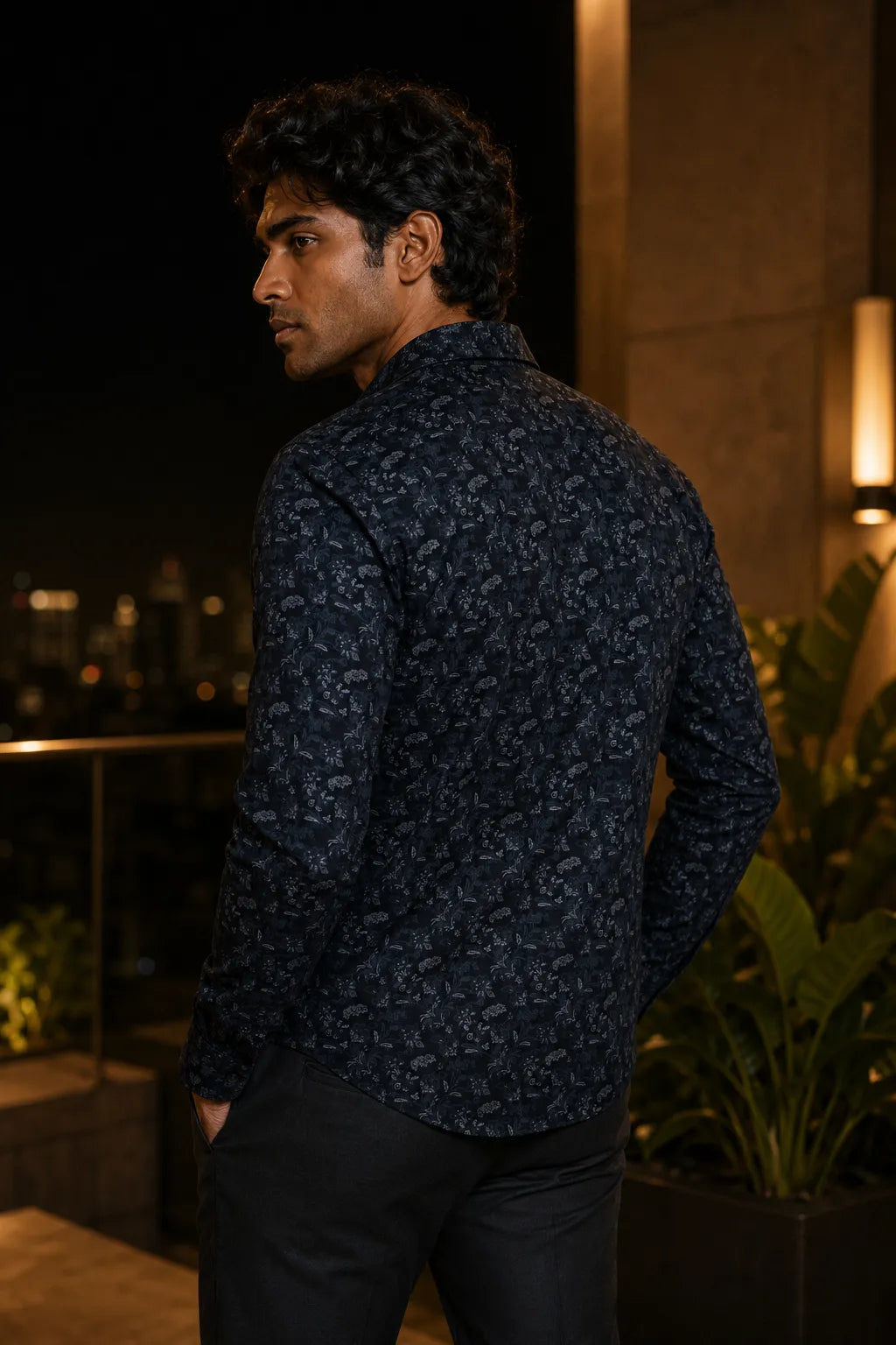 Deep Indigo 100% Cotton Navy Blue Floral Print Shirt for Men | Riviera Slub Casual Classic Fit Floral Shirt