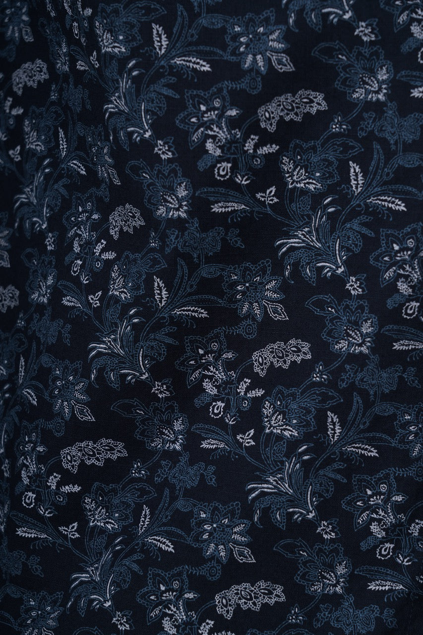 100% Cotton Slub Riviera Floral Print Deep Indigo Casual Shirt