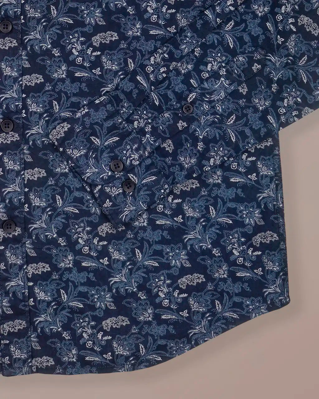 Deep Indigo Printed Cotton Casual Shirt