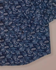 Deep Indigo Printed Cotton Casual Shirt