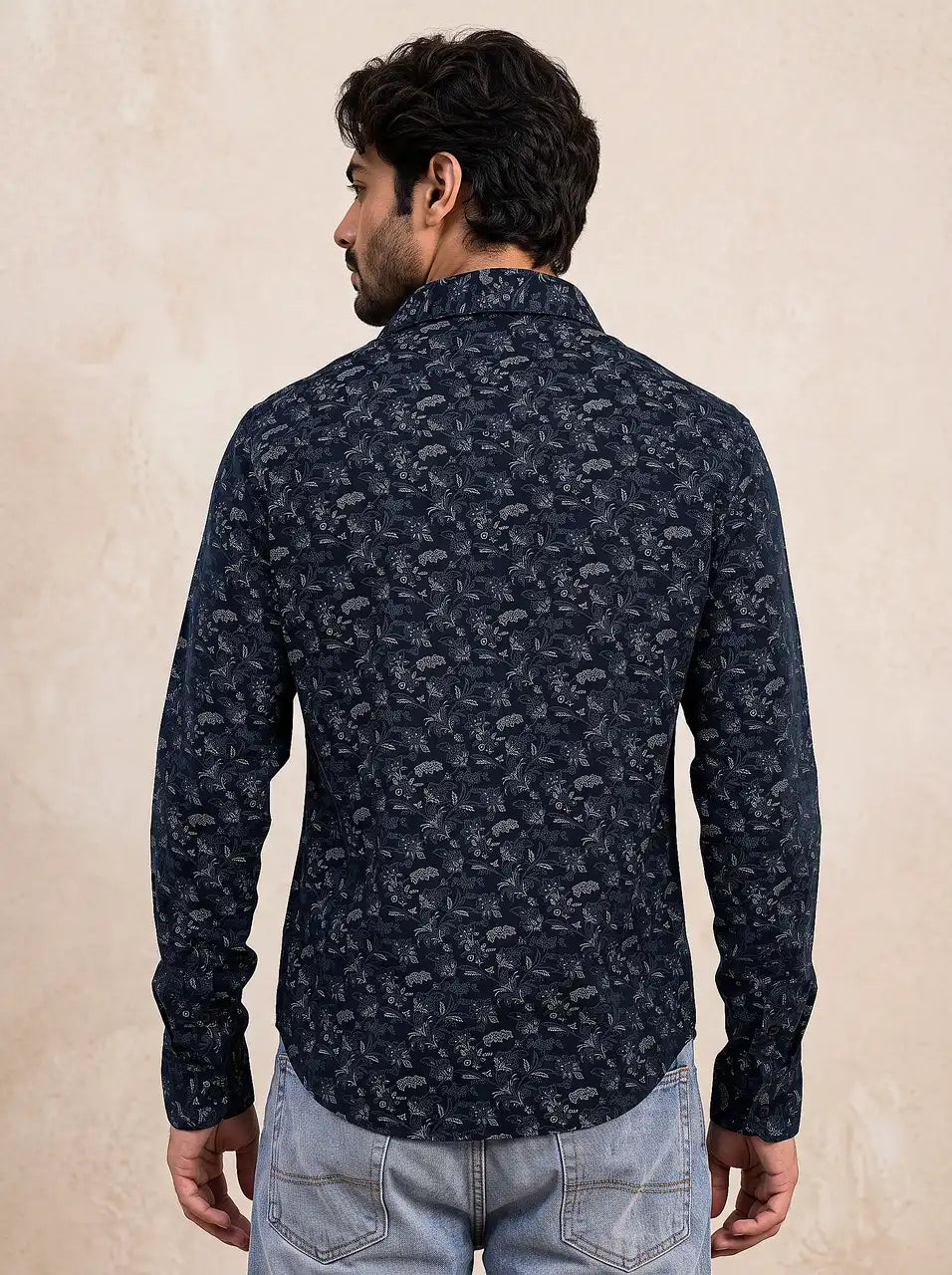 Deep Indigo Printed Cotton Casual Shirt
