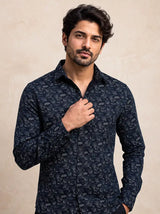 Deep Indigo Printed Cotton Casual Shirt