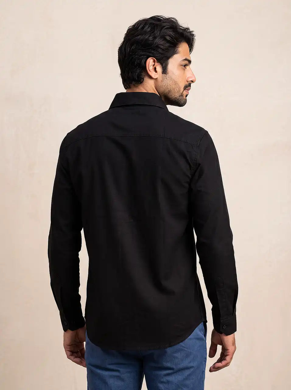 Midnight Black Slub Cotton Casual Shirt