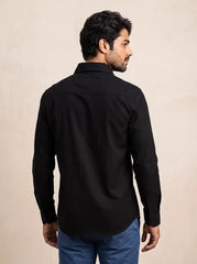 Midnight Black Slub Cotton Casual Shirt