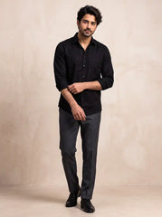 Midnight Black Slub Cotton Casual Shirt