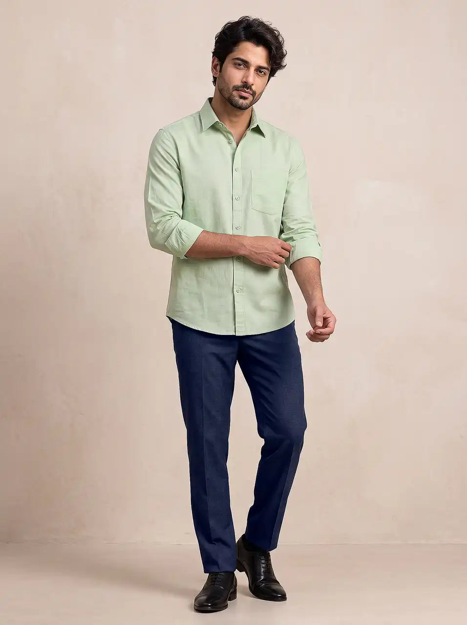 Sage Mist Slub Cotton Casual Shirt