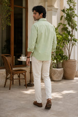 Sage Mist 100% Slub Cotton Green Shirt for Men | Tangible Casual Long Sleeve Classic Fit