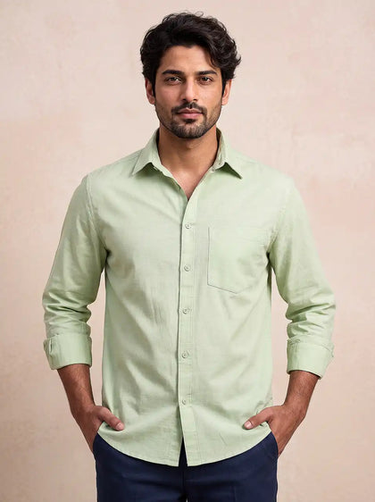 Sage Mist Slub Cotton Casual Shirt