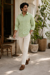 Sage Mist 100% Slub Cotton Green Shirt for Men | Tangible Casual Long Sleeve Classic Fit