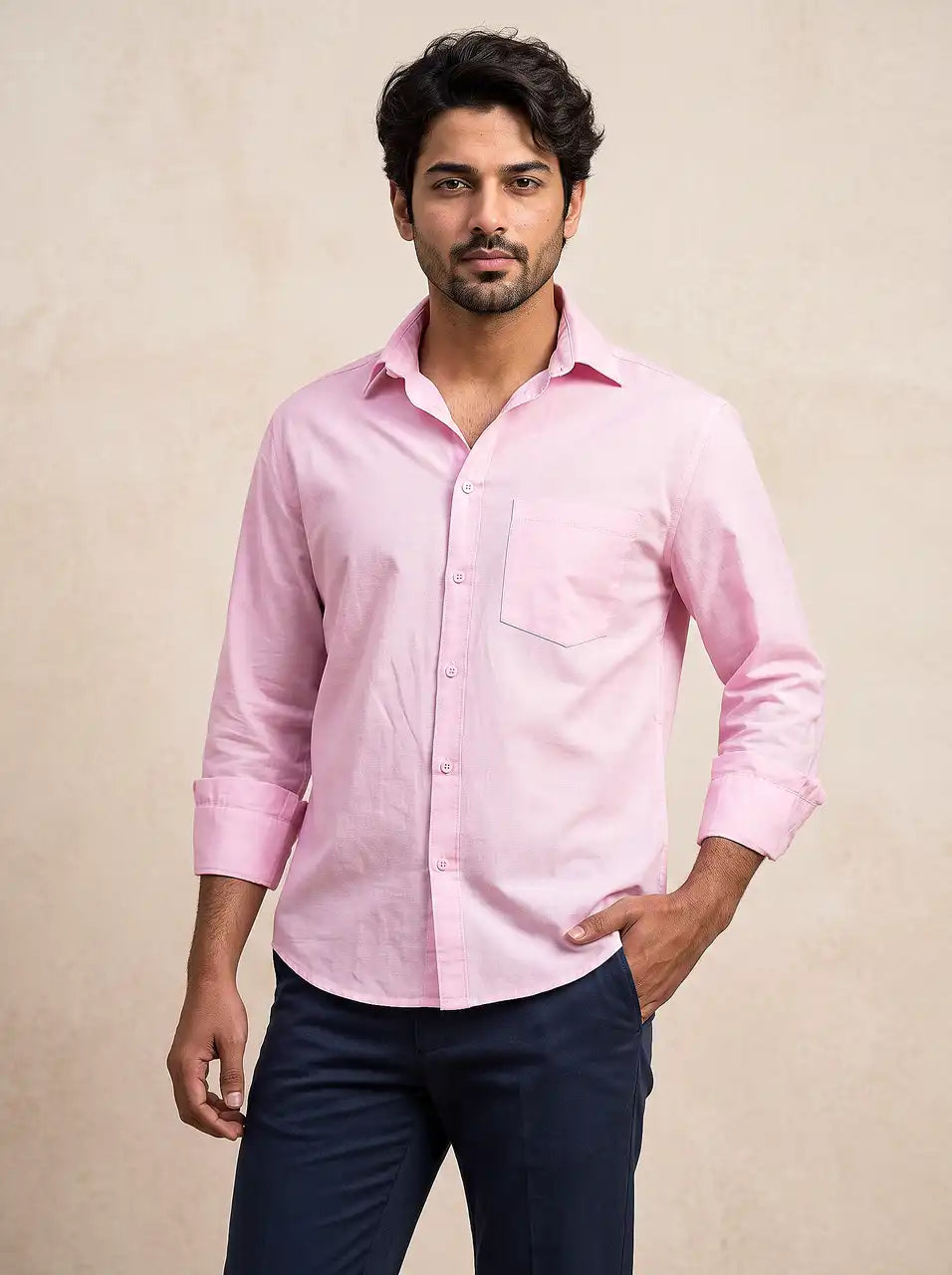 Rose Quartz Slub Cotton Casual Shirt